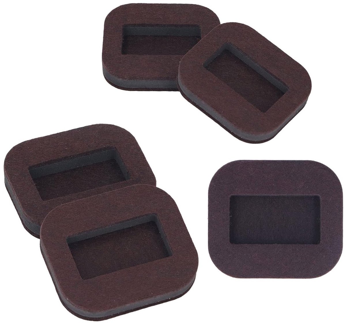 Rectangulaire Vilt Caster Cups voor Kantoorstoelen - Bescherming voor Houten Vloeren, Universele Pasvorm (Bruin)