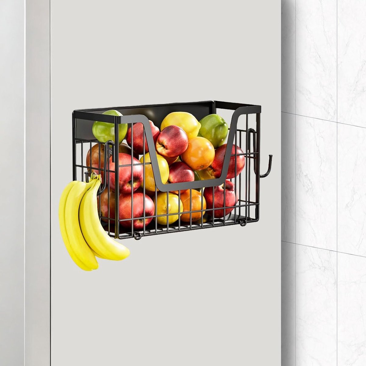 Ruimtebesparend magnetisch koelkastrek voor fruit, groenten en specerijen, ideaal voor keuken en bijkeuken, sterk en praktisch (zwart)