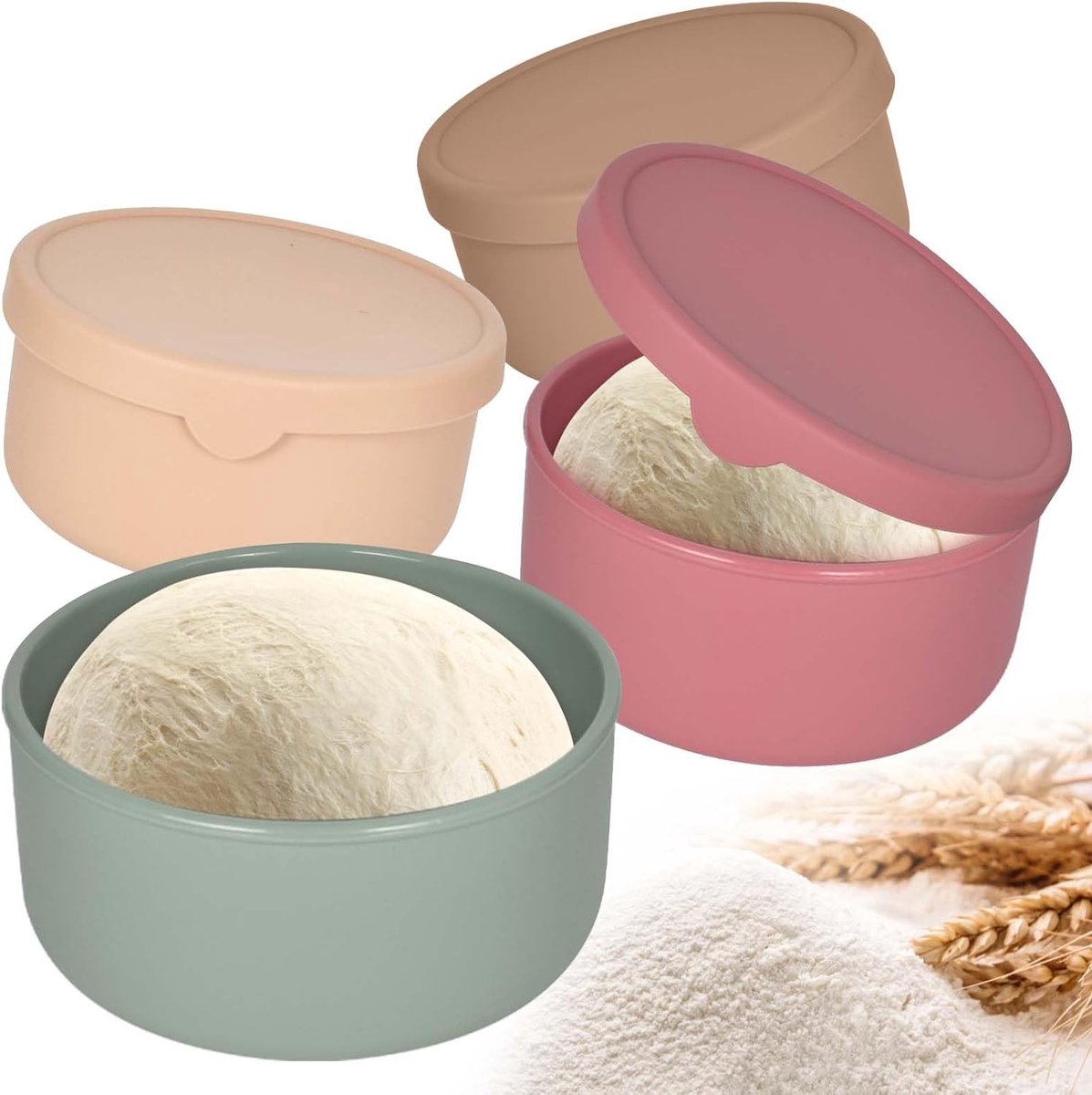 Set van 4 GärBoxen voor het bewaren van pizzadeeg, ruimtebesparende silicone deegdozen, ideaal voor pizza-accessoires en vers houden van deeg