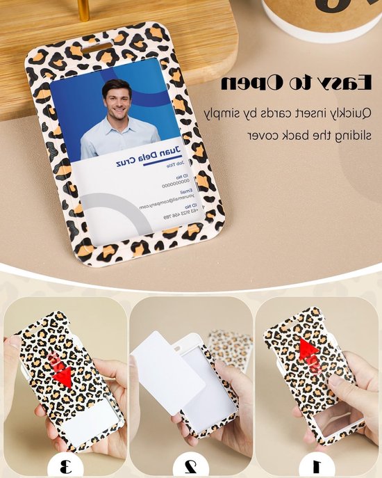 Stijlvolle Badgehouder met Retractable Reel en Carabiner Clip - Oranje Luipaardprint, Verticaal Kaartbescherming, Ideaal voor Werk en Evenementen — afbeelding 5