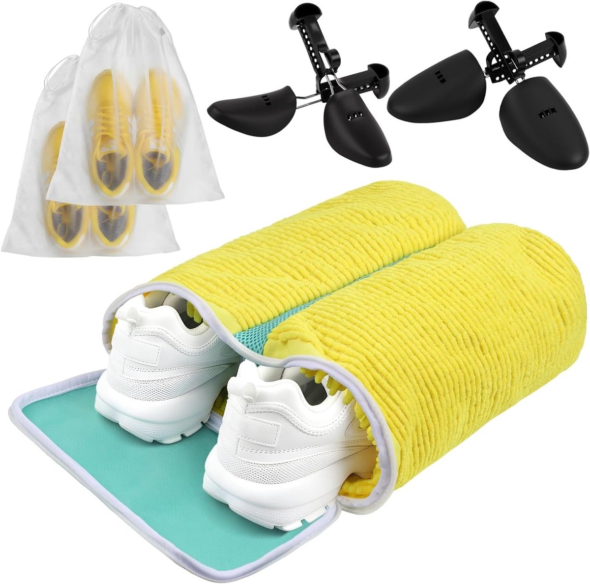 Schoenwaszak voor wasmachine met 2 verstelbare schoenstretchers en 2 stofdichte zakken, ideaal voor sneakers en sportschoenen, 39 x 33 x 17 cm