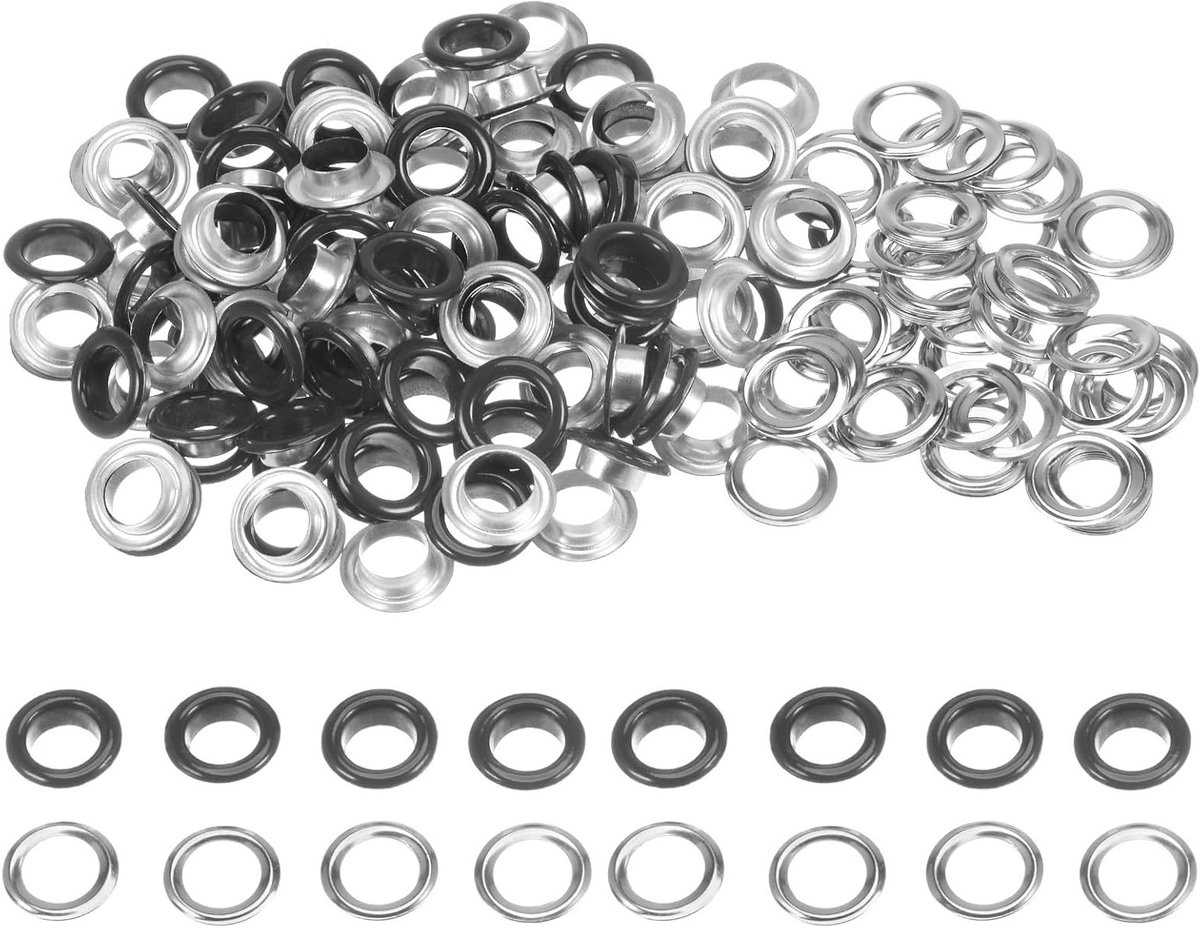 Complete Grommets Set van 100 Stuks - 10mm Metalen Oogjes voor Scrapbooking, Kleding en DIY Projecten, Zwart