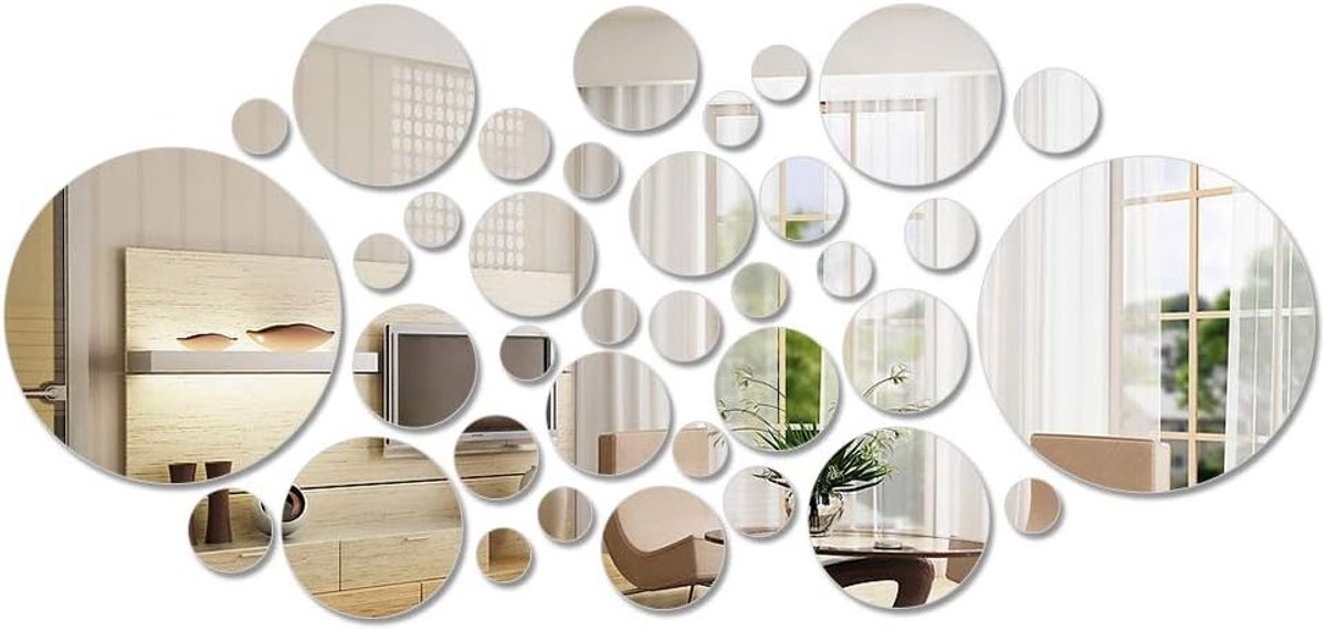 36 Stuks Spiegel Stickers - Eenvoudige Moderne Acryl Zelfklevende Vierkante Wanddecoratie voor TV Achtergrond en Tegels