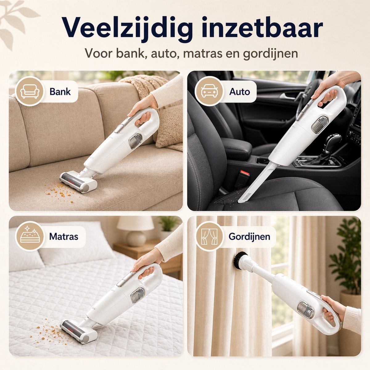 Draadloze steelstofzuiger - 15000 Pa - 4 in 1 - HEPA - 30 min - Incl. 2x HEPA-filter & 2x Dweilpads - Wit — afbeelding 3