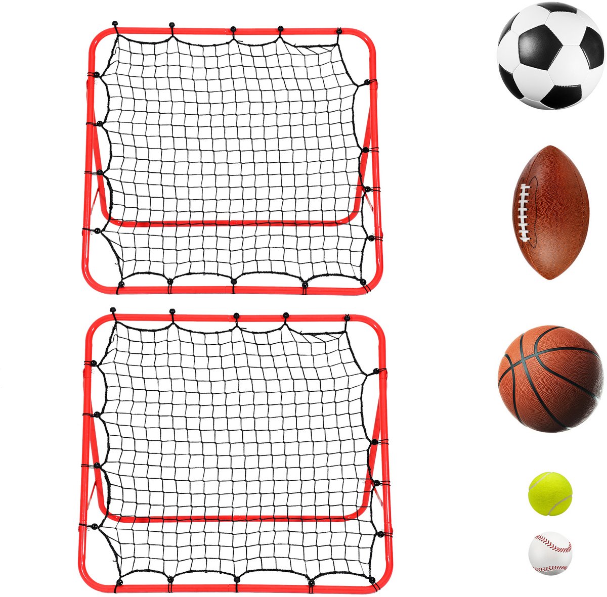 Set van 2 voetbal trainingsnetten met reboundfunctie, verstelbaar en stabiel, voor tuin, school of trainingsveld