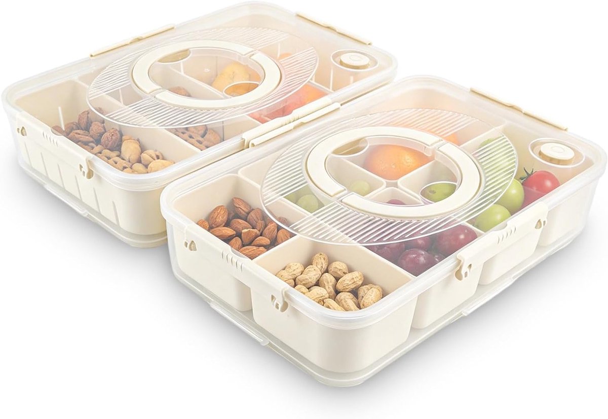 Snackbox met vakken, opbergdoos met draaggreep, 4 en 8 vakken, ideaal voor picknick, koelkast en onderweg (33,8 x 21,2 x 6,2 cm)