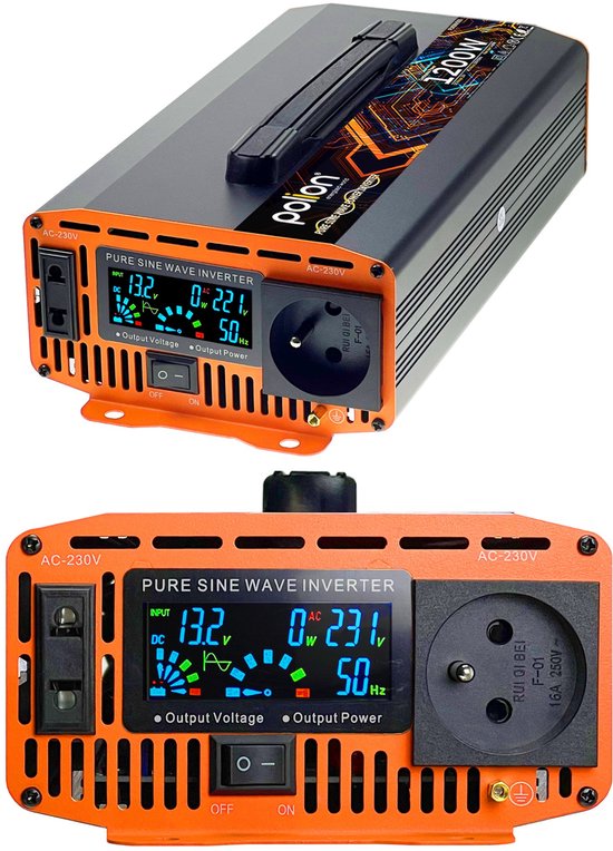 Polion Serie - Zuivere Sinus Omvormer - 12V naar 230V - 1200W - LCD Scherm