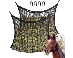 2 stuks Hooinet-slowfeeder paarden-Hooinet voor paarden met langzame toevoer - Grote hooizak - Duurzame voerzak voor paarden - Eenvoudig op te hangen - Geschikt voor voeren gedurende de hele dag - Past in stallen/trailers - Zwart - 90 x 80 cm