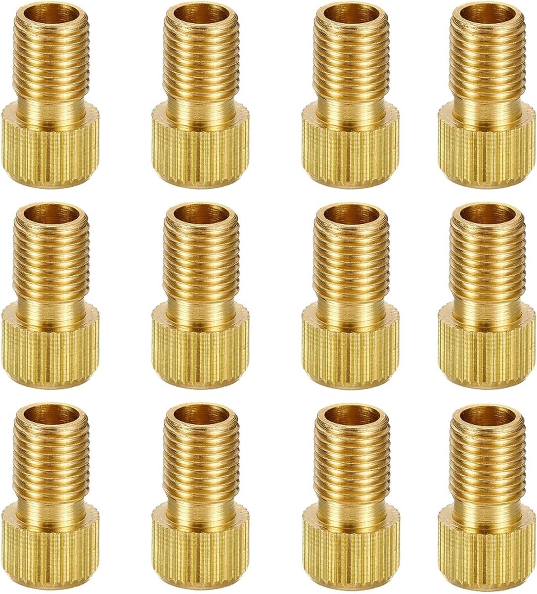 Set van 12 Fietsklepadapter met Sealing Ring, Geschikt voor Franse, DV en SV naar AV Ventielen, Metaal (Goud)