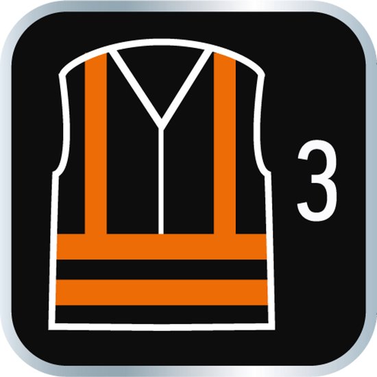 Pictogram van een veiligheidsvest met 3 horizontale en 2 verticale reflecterende banden.