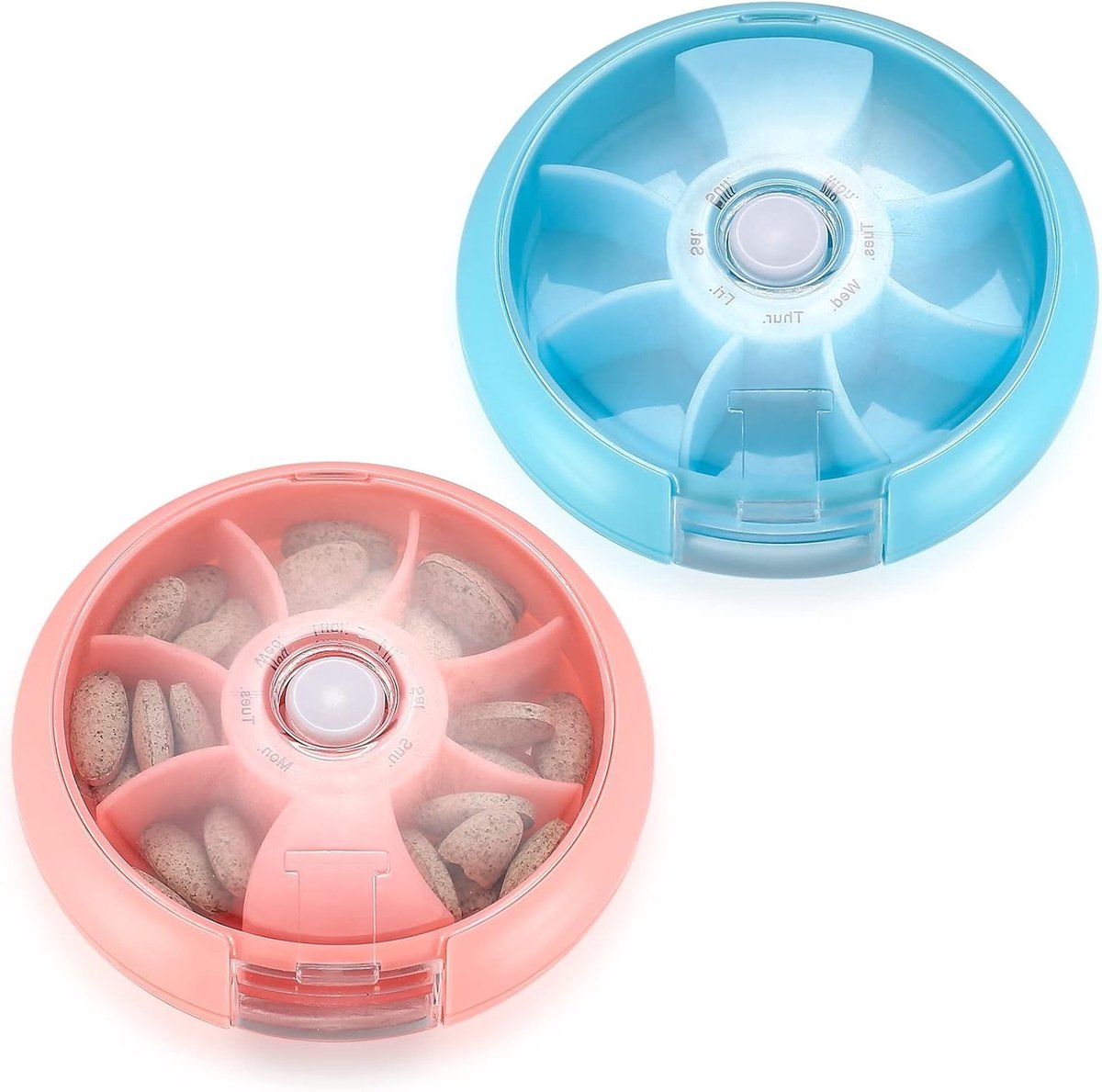 Set van 2 Weekdozen voor Medicijnen, Draagbare Pillendoos met 7 Compartimenten, Ideaal voor Vitamines en Visolie, Compact en Handig voor Reizen