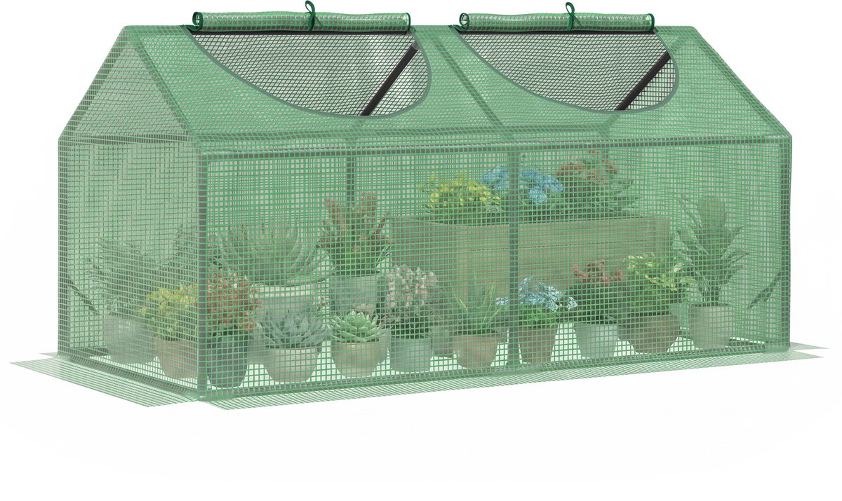 Bol.com Outsunny - Kas - met 2 halfronde ramen - 120L x 60B x 60H cm - Groen aanbieding