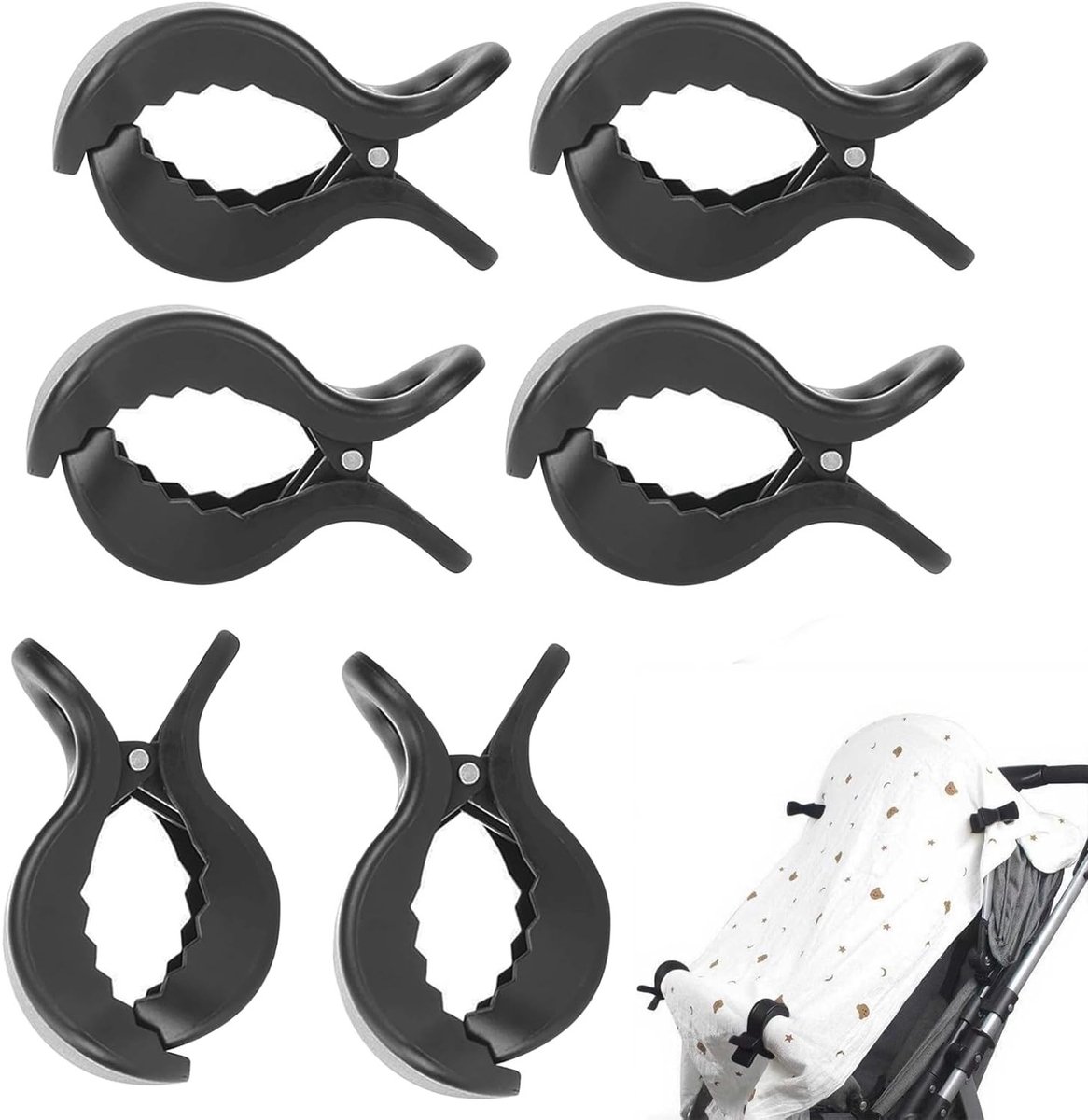 Stroller Versterker voor Kinderwagens, 7.5 x 4.2 cm, Zwart, 6 Sets, Duurzaam en Lichtgewicht