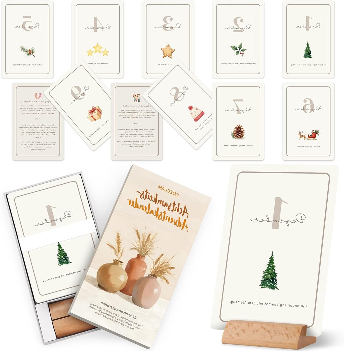 Mindfulness Adventskalender 2025 met 24 Affirmatiekaarten, Houten Stand voor Zelfliefde en Inspirerende Quotes, Perfect Cadeau voor Volwassenen en Vrouwen