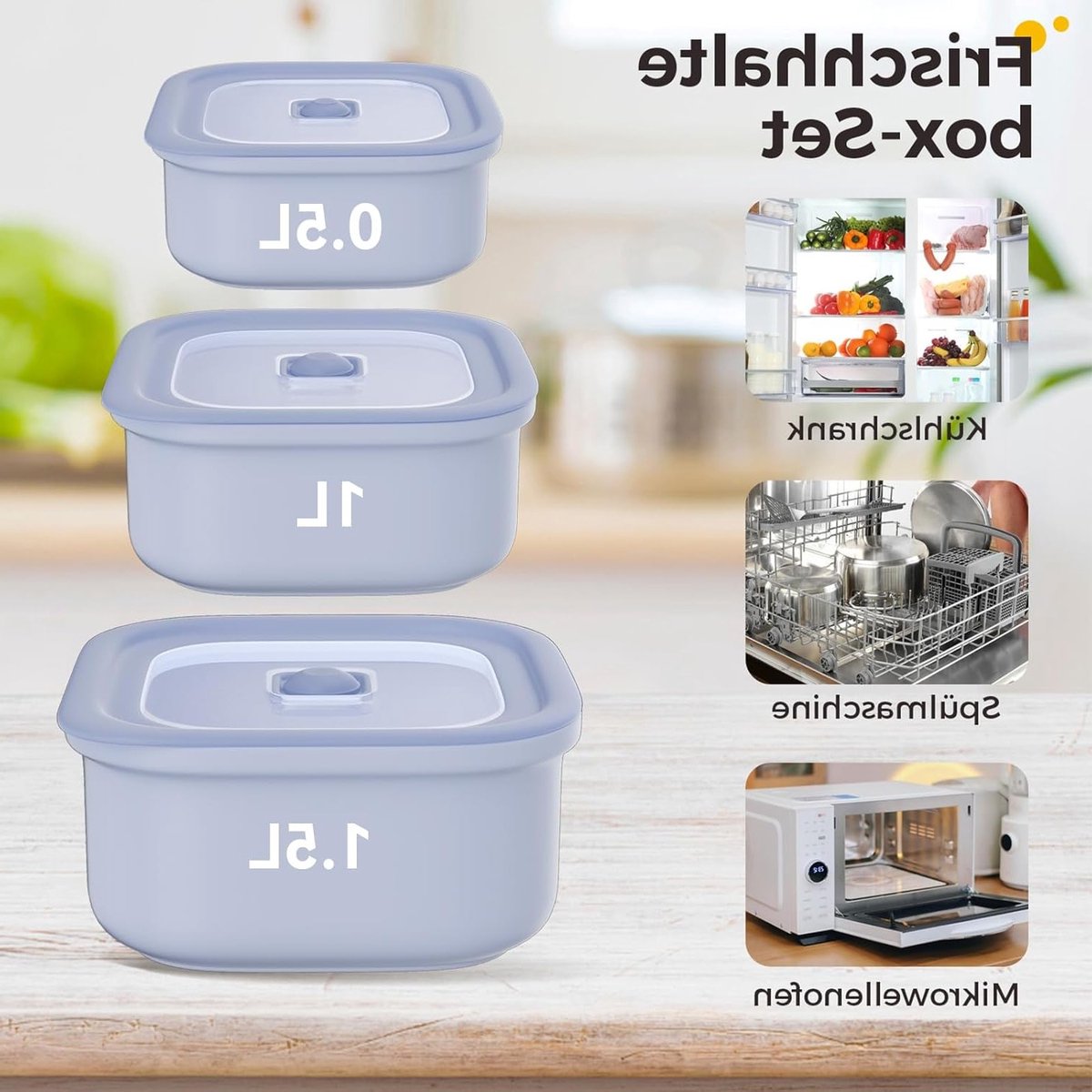 Set van 3 Luchtdichte Plastic Opbergdozen voor Reizen met Stoomventiel, 100% Lekvrij en Magnetronbestendig, BPA-vrij in Elegant Blauw
