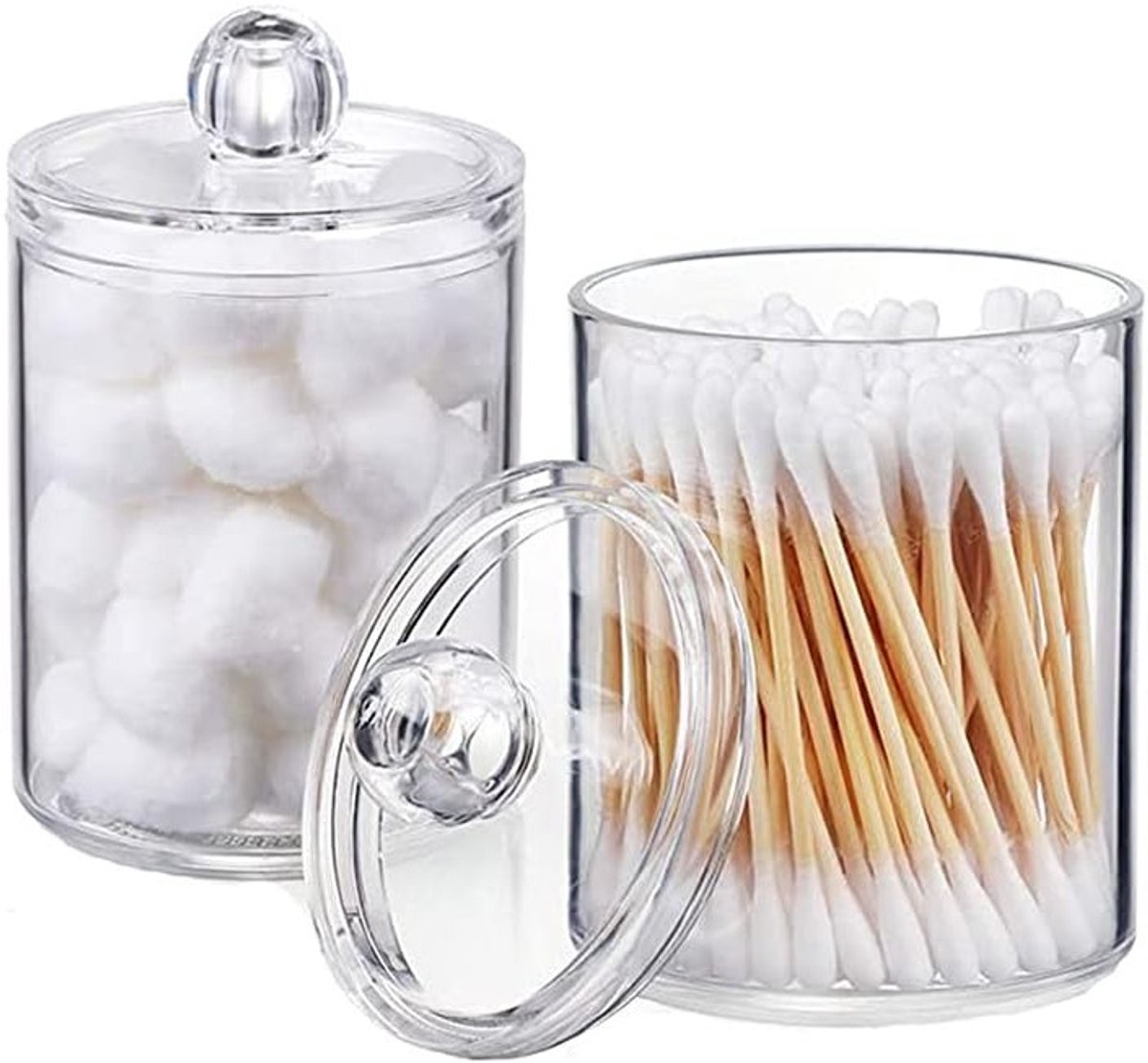 Ronde Transparante Opbergdozen voor Wattenstaafjes, Wattenbollen en Tampons met Deksel - Set van 2 Stuks voor Cosmetica en Organisatie