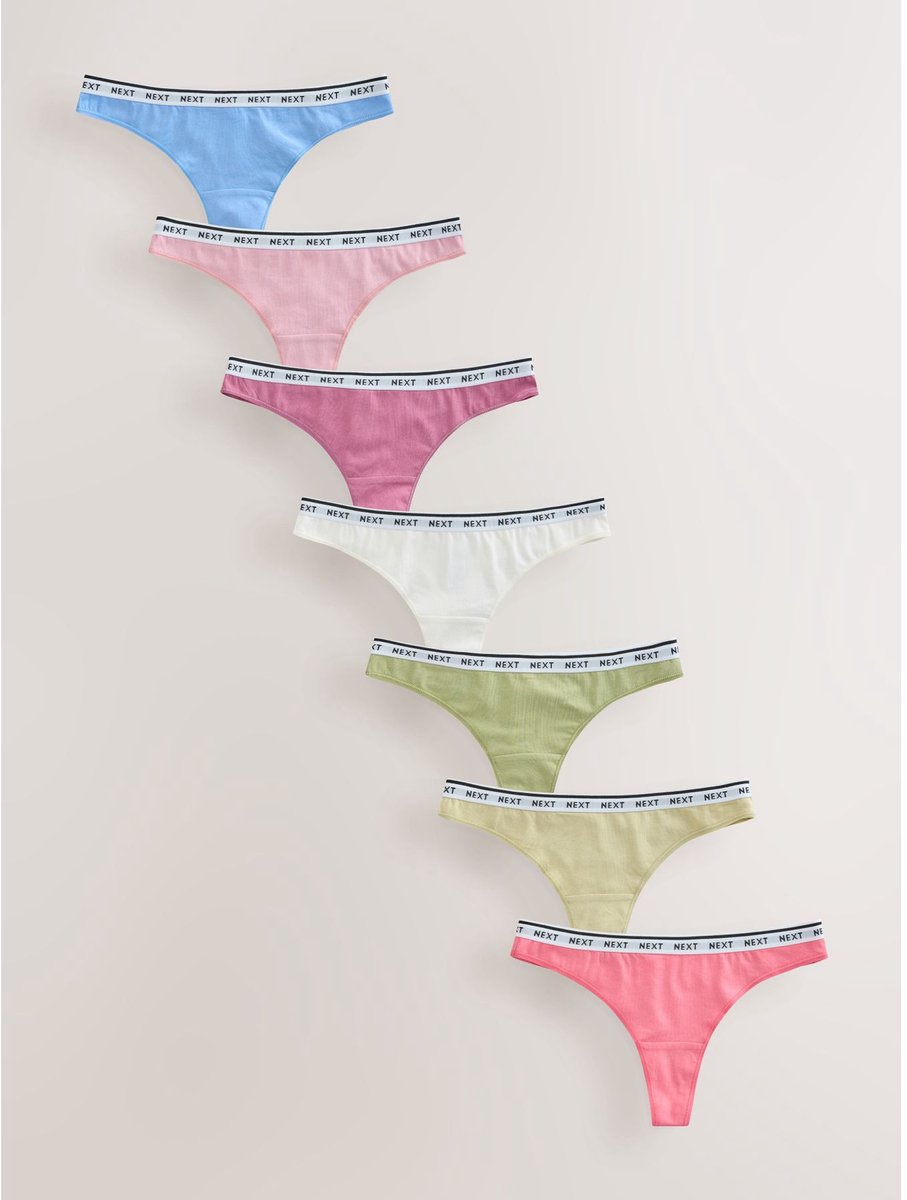 Next - Dames - Set van 7 katoenen strings met logo - Roze