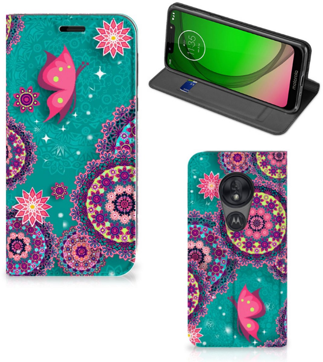 Motorola Moto G7 Play Bookcase Cirkels en Vlinders