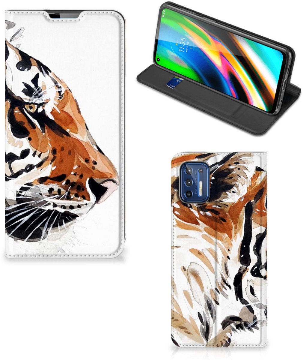 Bookcase Motorola Moto G9 Plus Watercolor Tiger