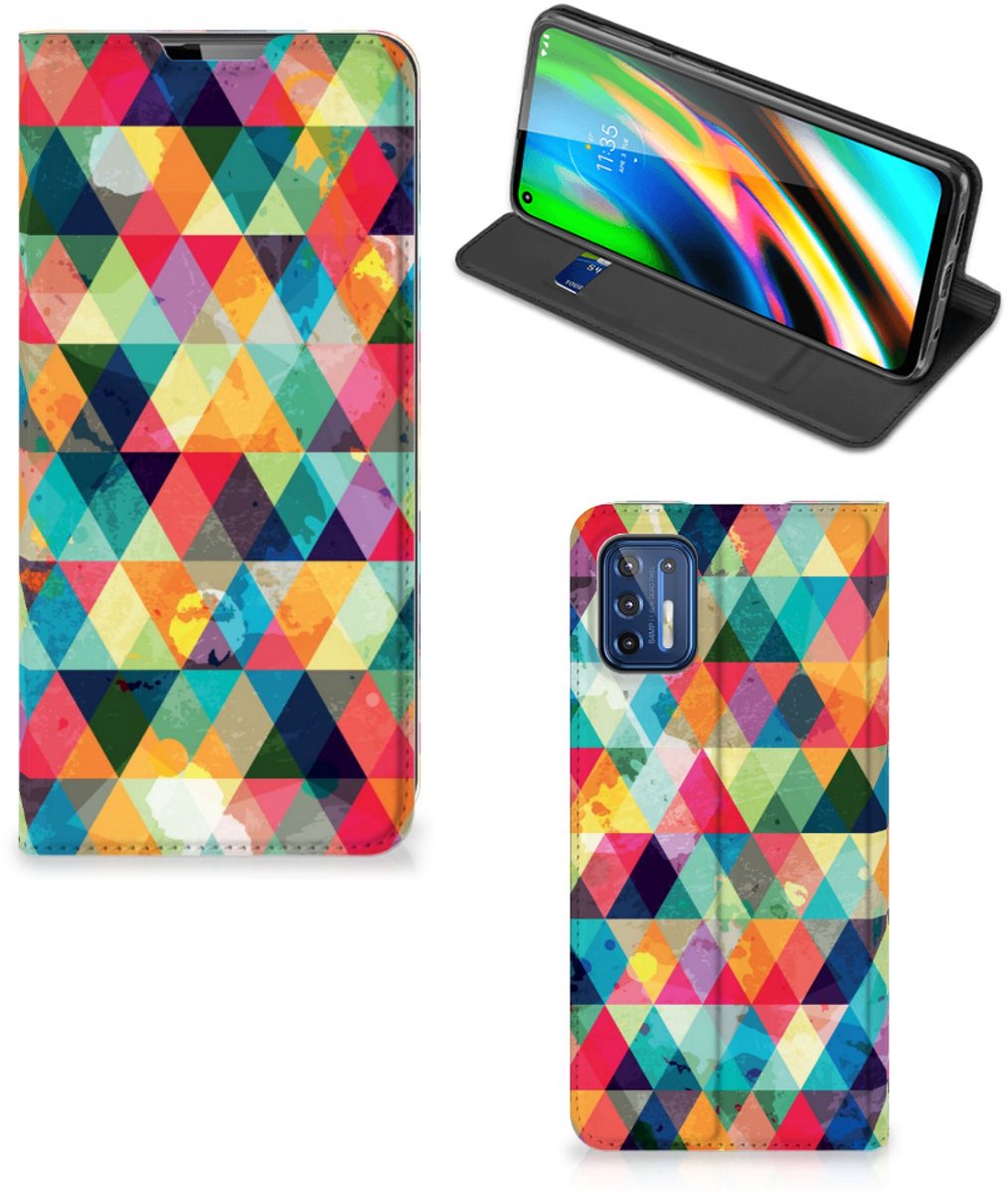Motorola Moto G9 Plus Hoesje met Magneet Geruit