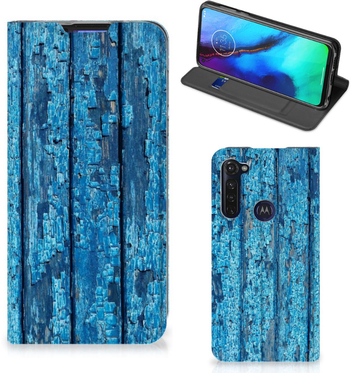 Motorola Moto G Pro Book Wallet Case Wood Blue