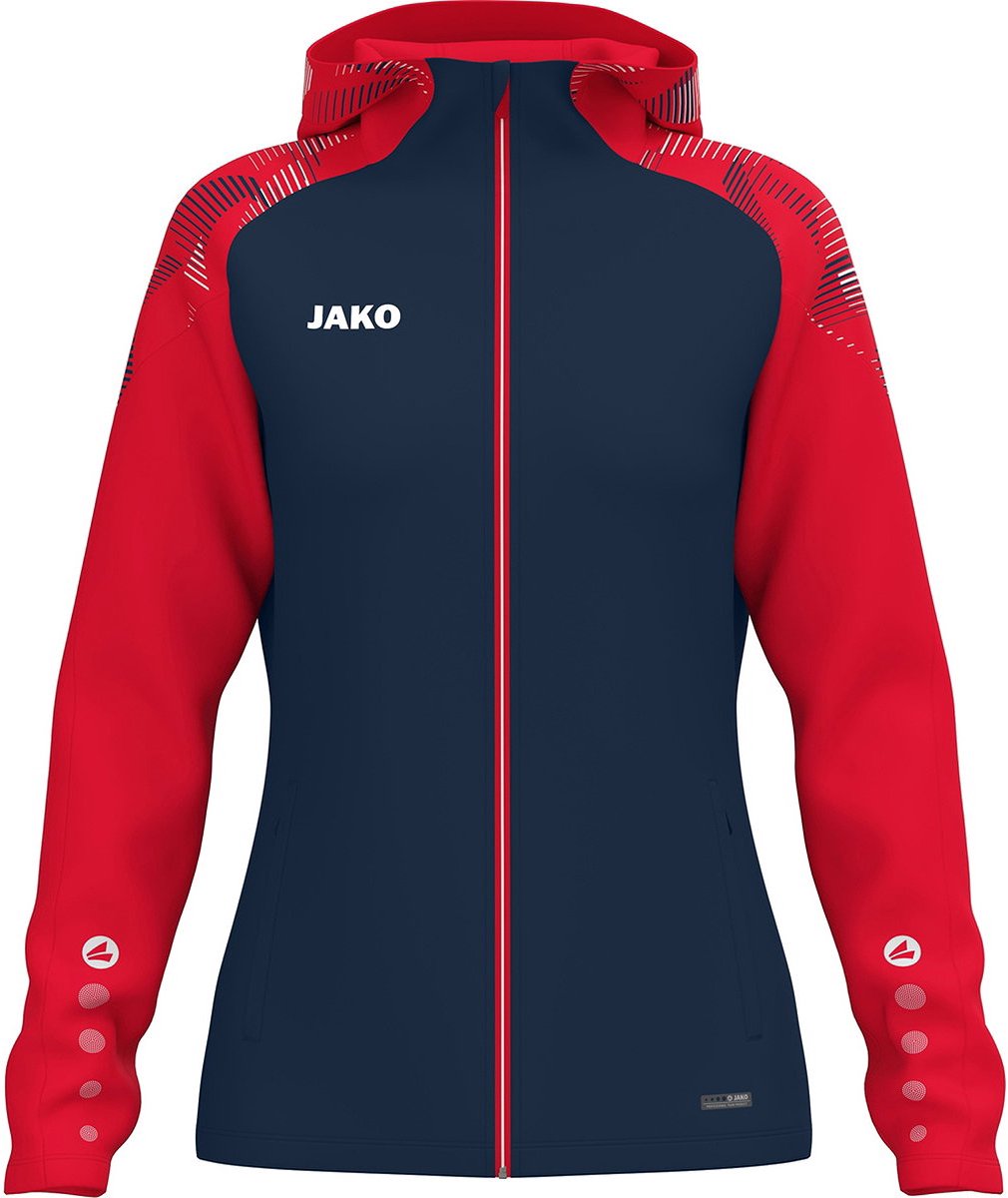 Jako Sonic Jas Met Kap Dames - Marine / Rood | Maat: 42/44