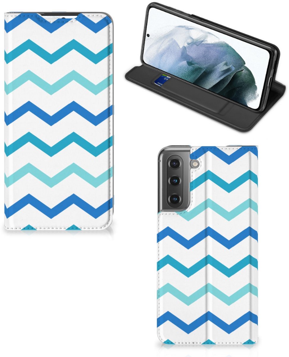 Samsung Galaxy S21 FE Hoesje met Magneet Zigzag Blauw