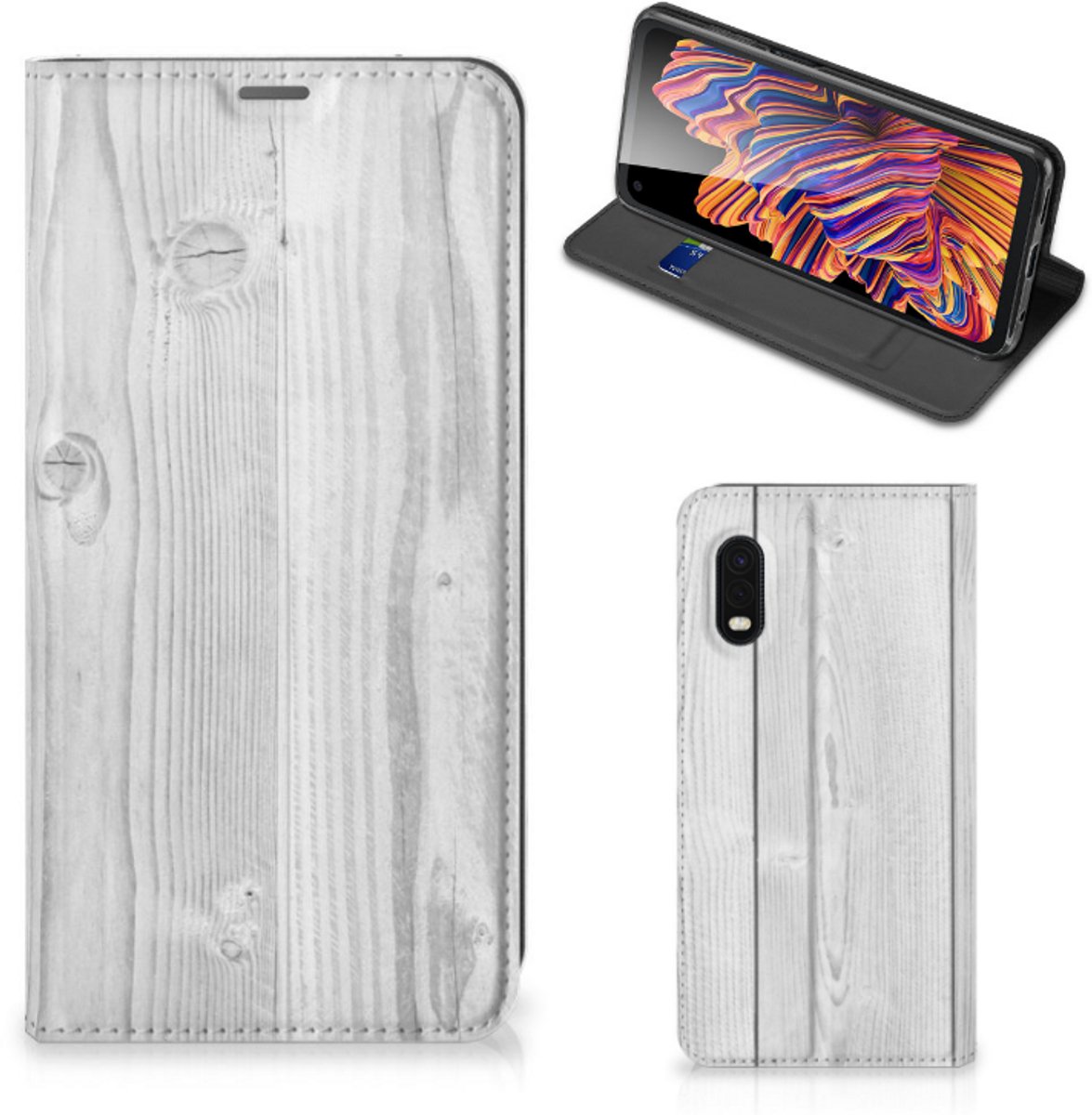 Samsung Xcover Pro Book Wallet Case White Wood