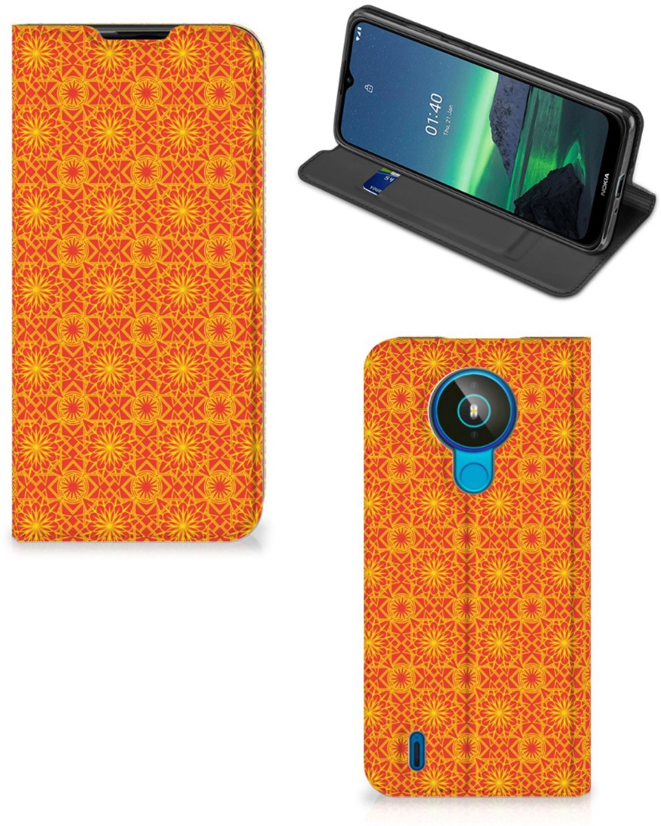 Nokia 1.4 Hoesje met Magneet Batik Oranje