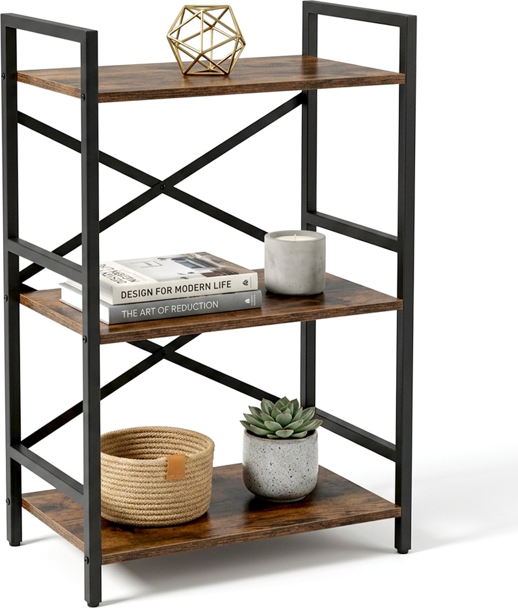 SV Living Boekenkast - Boekenrek - Open Vakkenkast - Industrieel - 3 Laags - 28×42×70cm Bruin