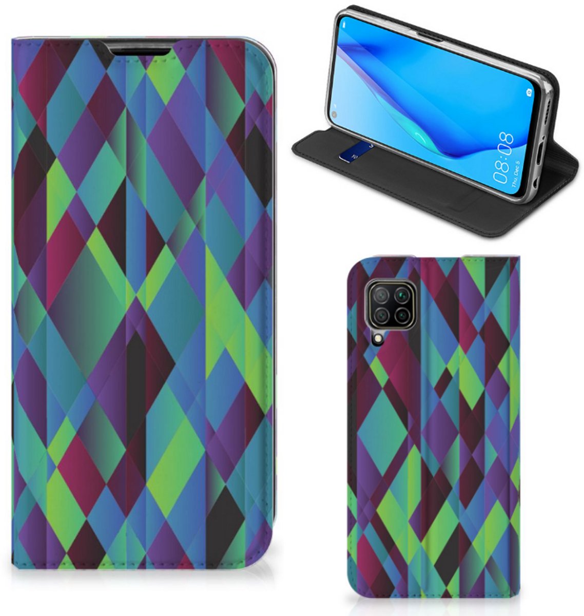 Book Case voor Huawei P40 Lite Stand Case Abstract Green Blue