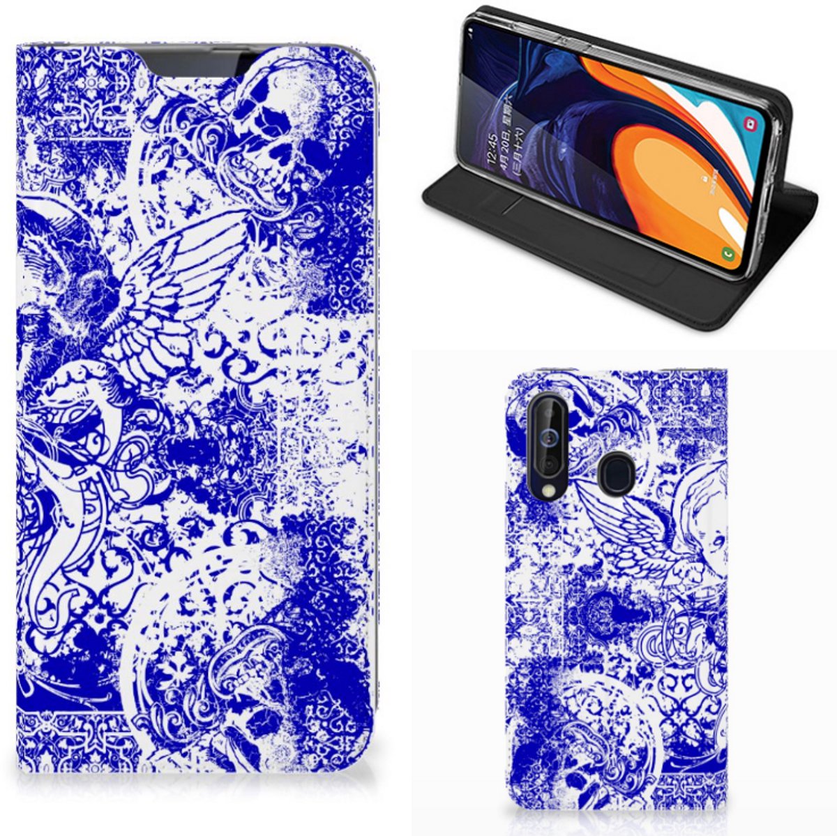 Mobiel BookCase Samsung Galaxy A60 Angel Skull Blauw