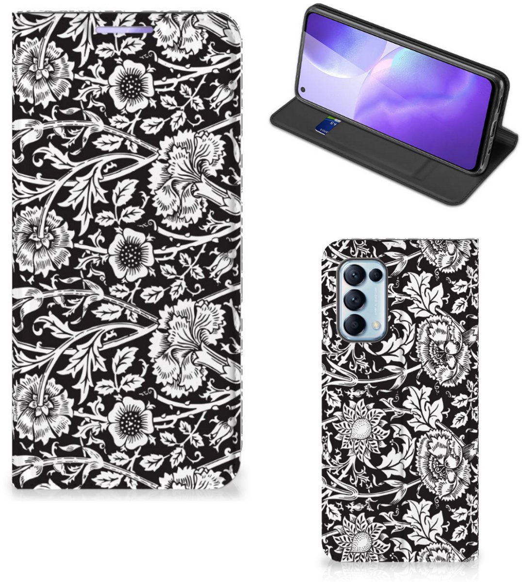 OPPO Find X3 Lite Smart Cover Black Flowers