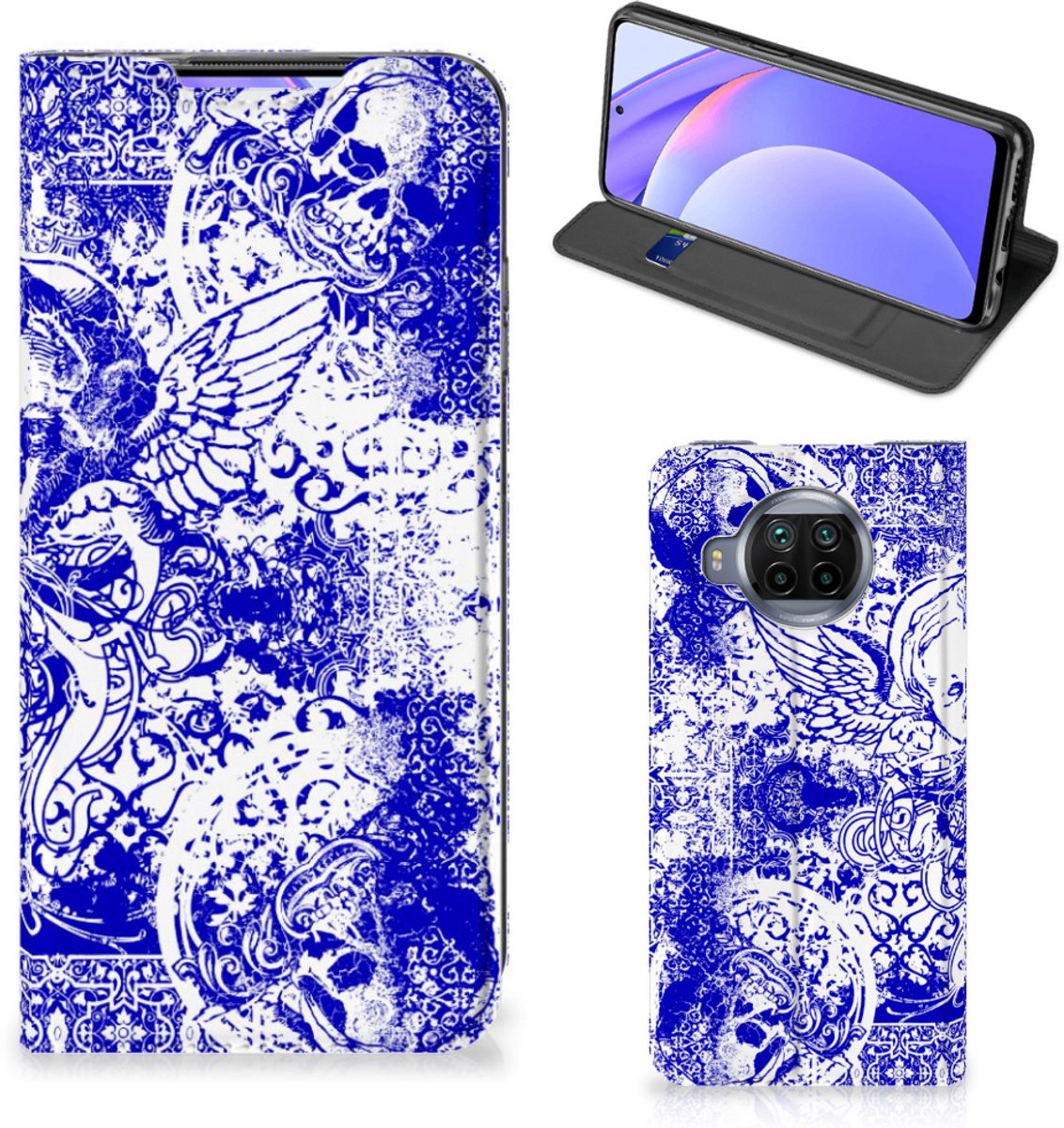 Mobiel BookCase Xiaomi Mi 10T Lite Angel Skull Blauw