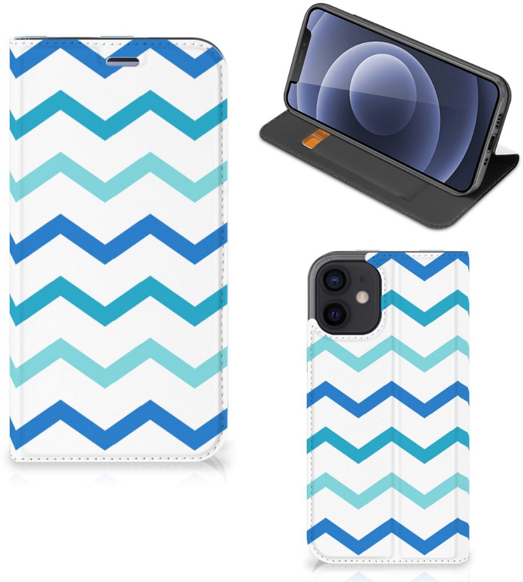 iPhone 12 Mini Hoesje met Magneet Zigzag Blauw