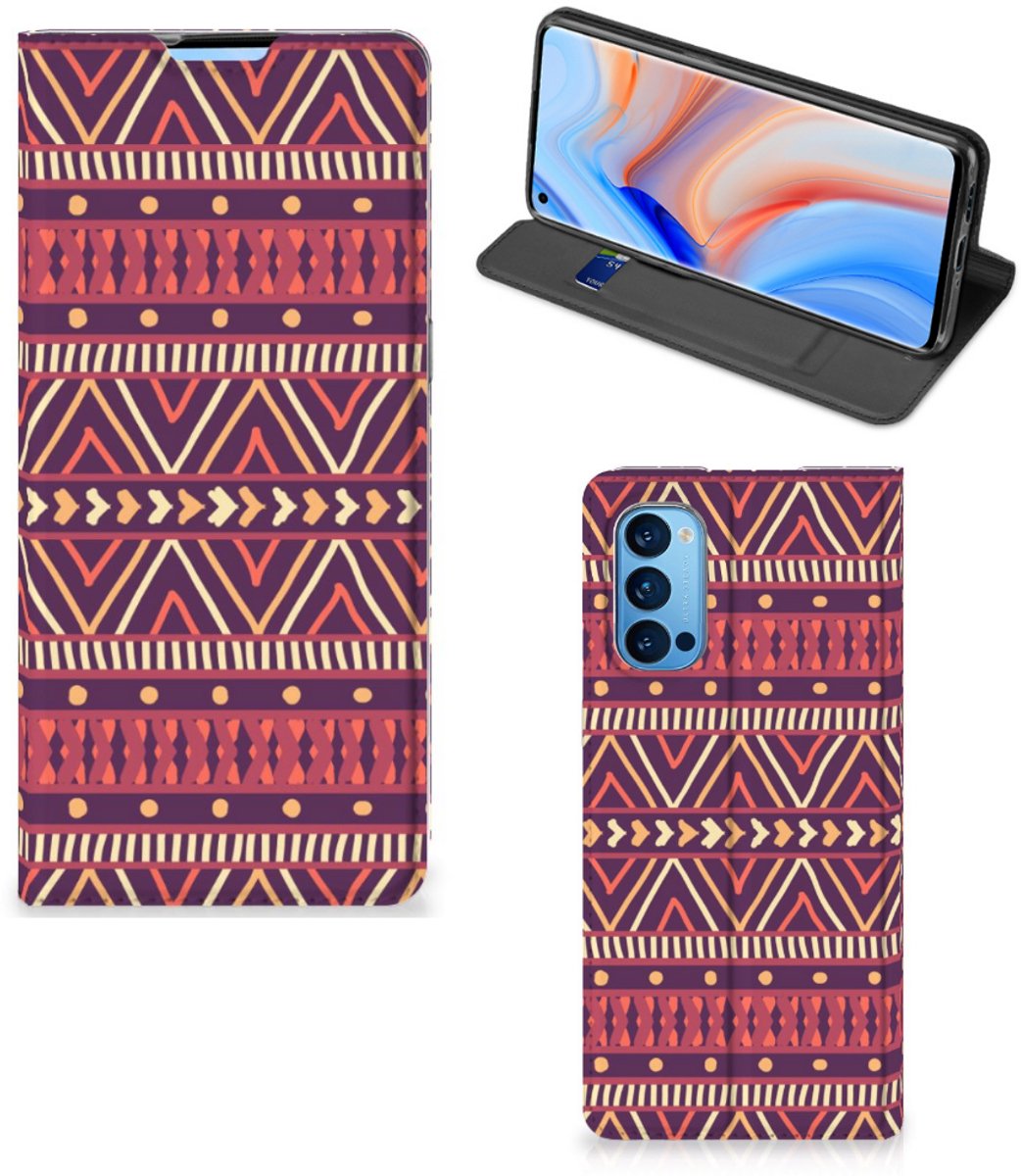 OPPO Reno4 Pro 5G Hoesje met Magneet Aztec Paars