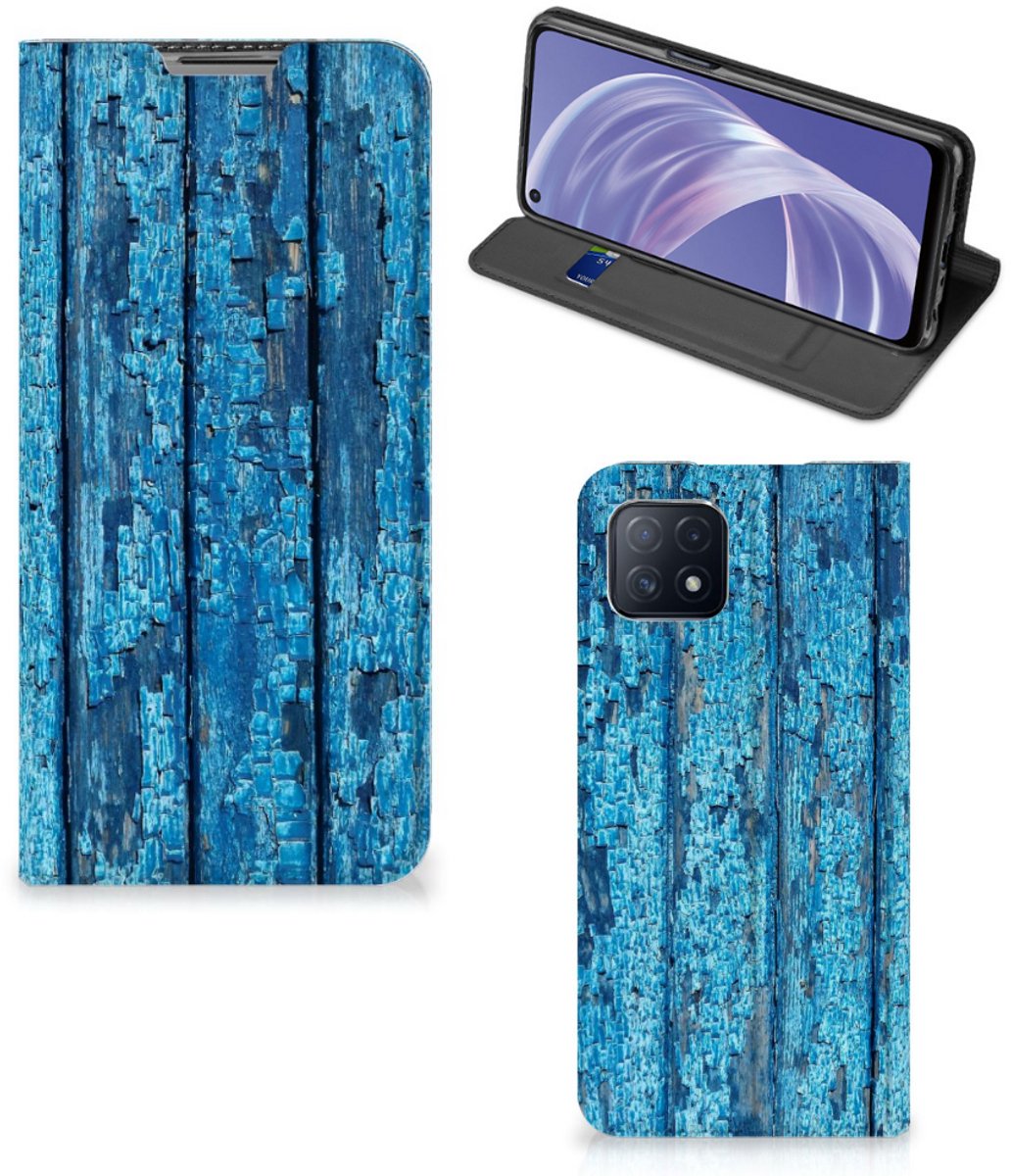 OPPO A73 5G Book Wallet Case Wood Blue