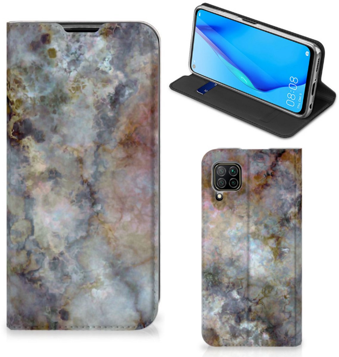 Huawei P40 Lite Standcase Marmer Grijs