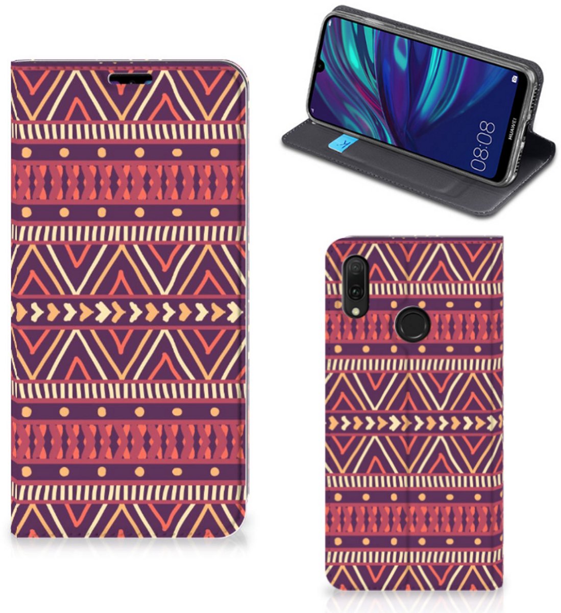 Huawei Y7 hoesje Y7 Pro (2019) Hoesje met Magneet Aztec Paars