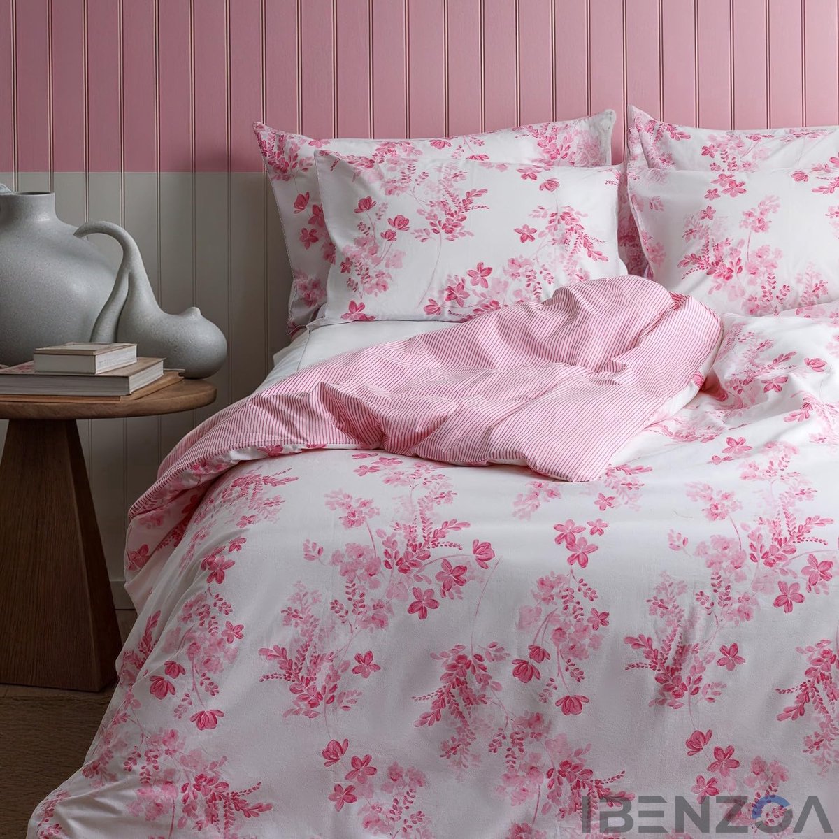 Ibenzoa Dekbedovertrek Set - Roze Bloemen - 220x240 cm - Katoen