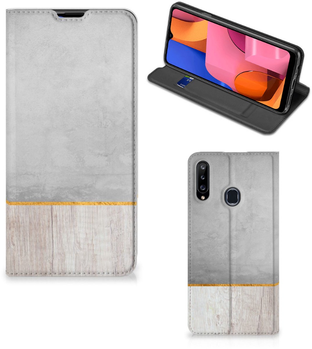 Samsung Galaxy A20s Book Wallet Case Wood Concrete