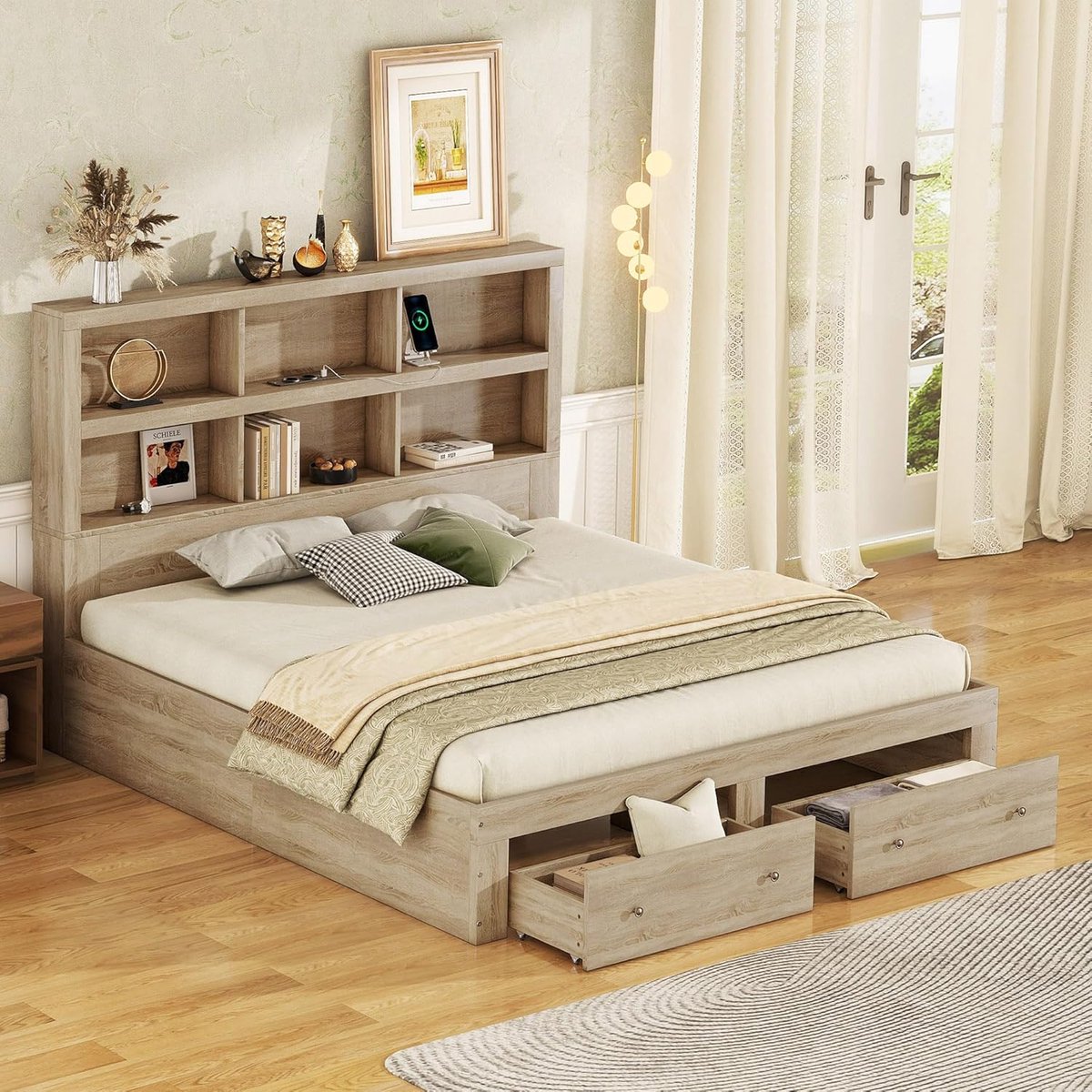Massief Houten Kingsize Bed 160x200 cm met Opbergruimte en Laden