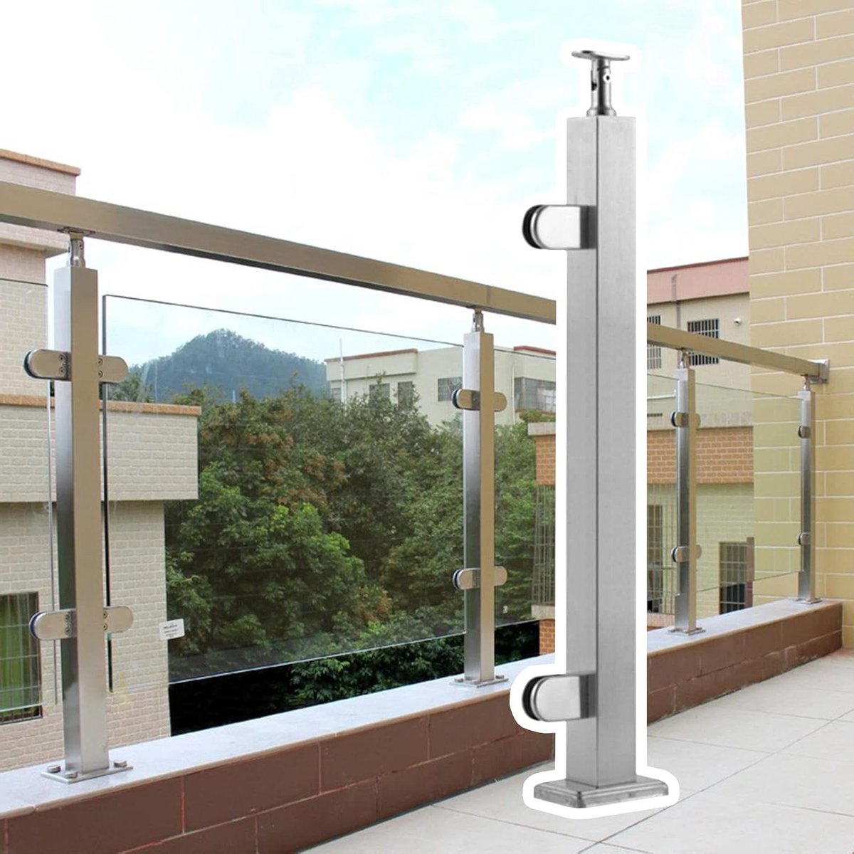 Leuningpalen Glas - Balustrade Palen - Balkonhek Plaatsen - Roestvrij staal 304 - 110 cm - Zilverkleurig