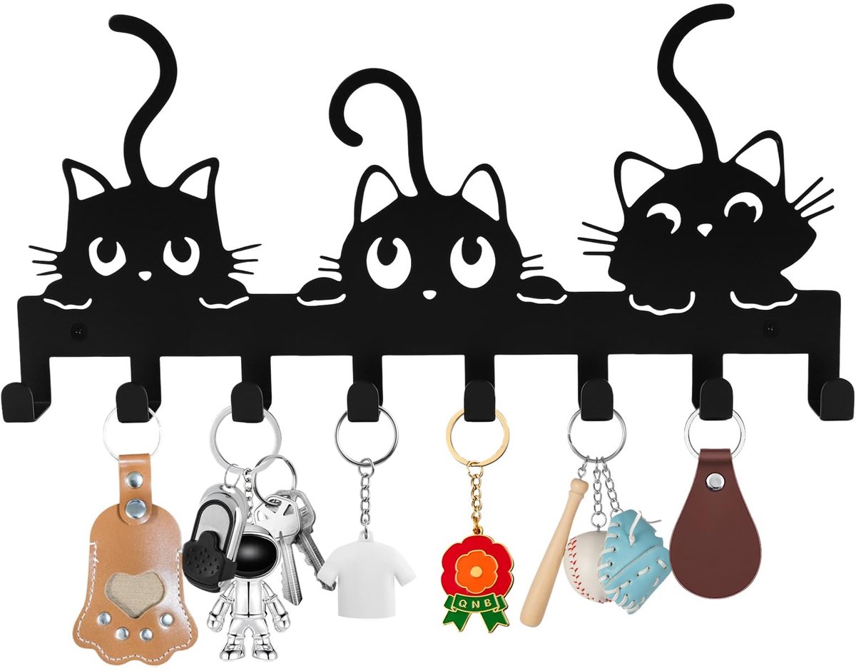 Cosensi- Sleutelhouder muur - Metalen Sleutelhanger - 8 Haken - Robuust en Duurzaam - Waterdicht - Modern Design met Kattenpatroon