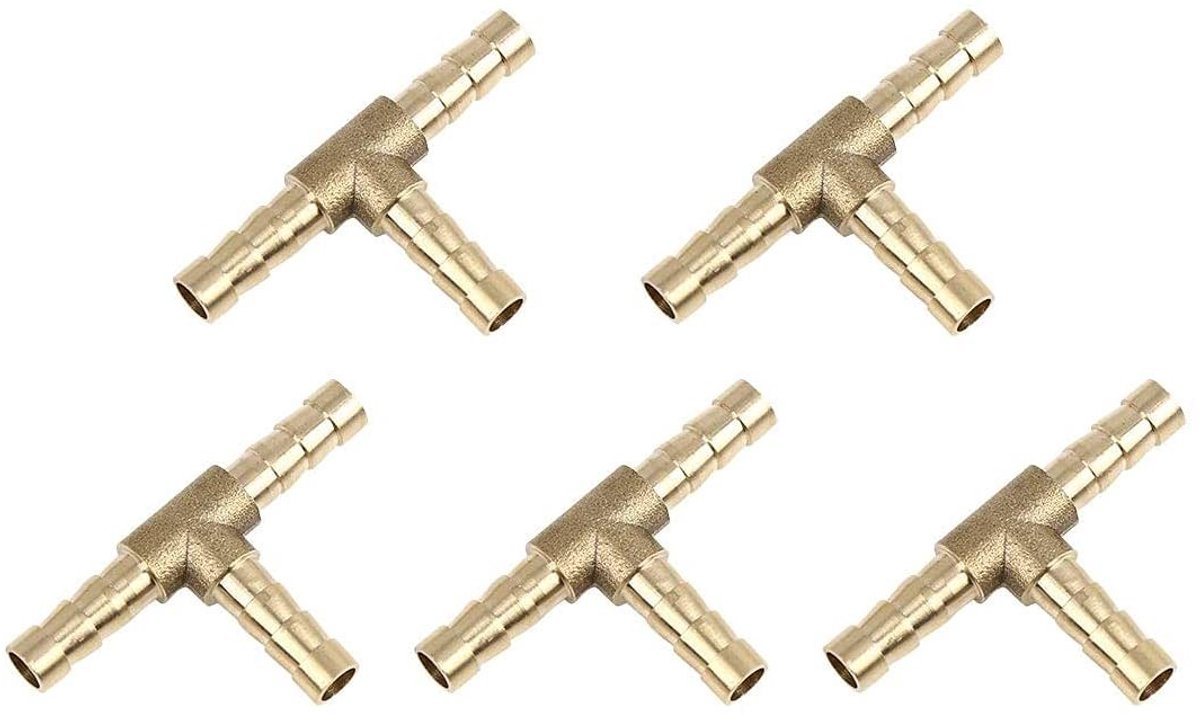 Cosensi- Slangconnector 3-Weg T-Vorm - Messing Slangkoppeling - Slangkoppelingen - Slangstuk - Corrosiebestendig - 5 Stuks