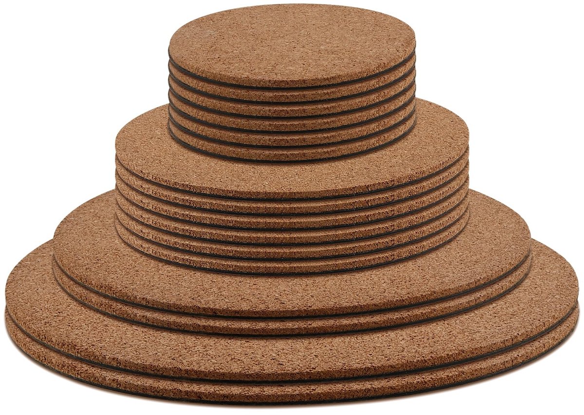 Cosensi- Kurkplantenpotonderzetters 16 stuks - Ronde Kurkplantenmatten - Absorberende Kurkmat - Waterbestendig - Tafelplant Onderzetters - 25 cm - Plantenonderzetters