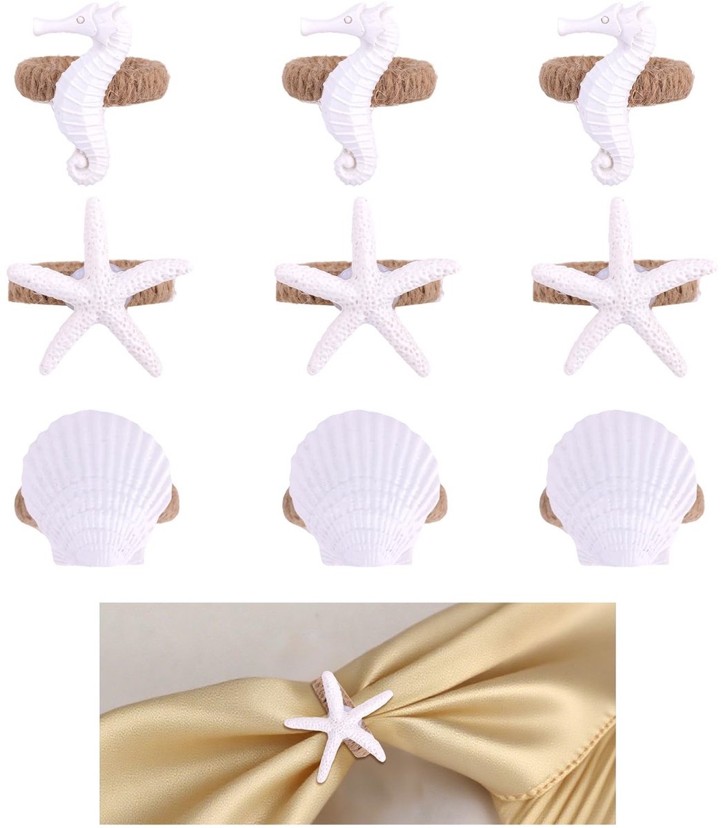 Cosensi- Servetringen 9 Stuks - Hars met Zeester/Schelp/Zeepaard - Tafel Accessoires - Bruiloften/Knutselwerkjes - Strandgesp - Kustthema - Tafelaccessoires