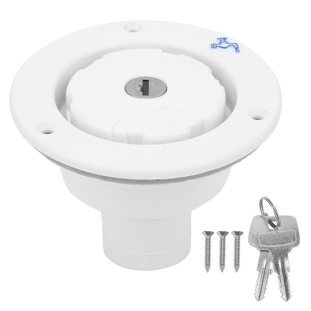 Cosensi- Waterinlaat 75-graden ontwerp - Afsluitbare dop - Lekvrije ABS - Inclusief 2 sleutels - Geschikt voor camper/aanhangwagen - Hoogte 85mm, diameter 110mm - Waterdop
