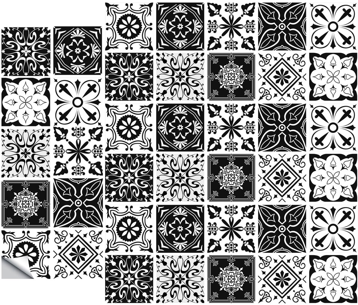 Cosensi- Tegelstickers 40 Stuks - Zelfklevende Muurstickers - Waterdicht - Zwart/Wit - 10x10 cm - Geschikt voor Glad/Plat Oppervlak