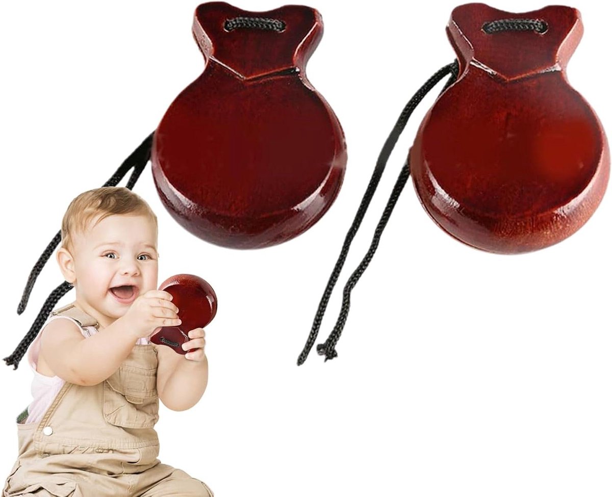 Houten Castagnetten - Spaans Handinstrument - Muzikaal Talent - Kindvriendelijk Materiaal - 88 x 65 cm - Bruin